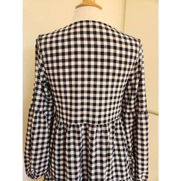 Blk/Wht Buffalo Plaid Riered Baby Doll Dress - Picture 7 of 9